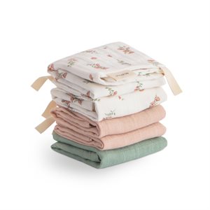 Mushie Muslin Cotton Washcloth 5-Pack - Pink Flowers Combo